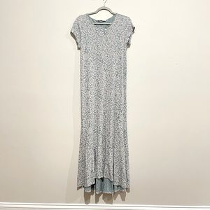Peruvian connection cotton blend floral maxi dress, blue/white, EUC